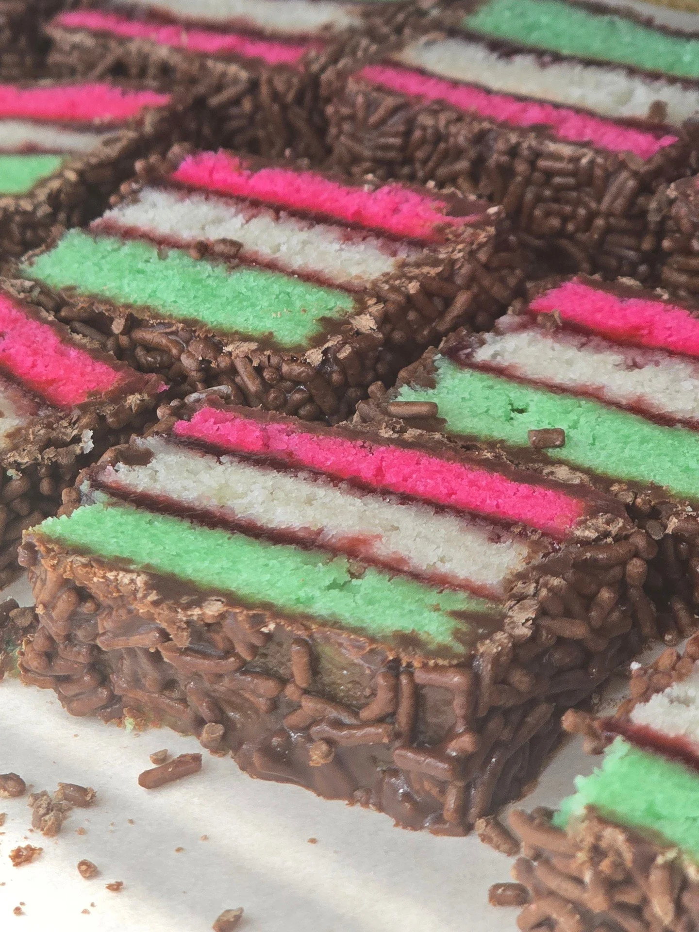Rainbow Cookies! #antoinespastryshop #cookie #cookies #italian #italy #sprinkles #richthebaker #chocolatesprinkle #raspberry