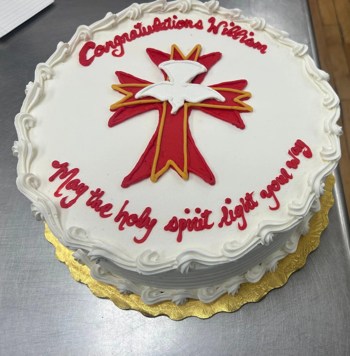 Congrats William! May the Holy Spirit light your way! #antoinespastryshop #cross #cake #richthebaker #vanilla #frosting