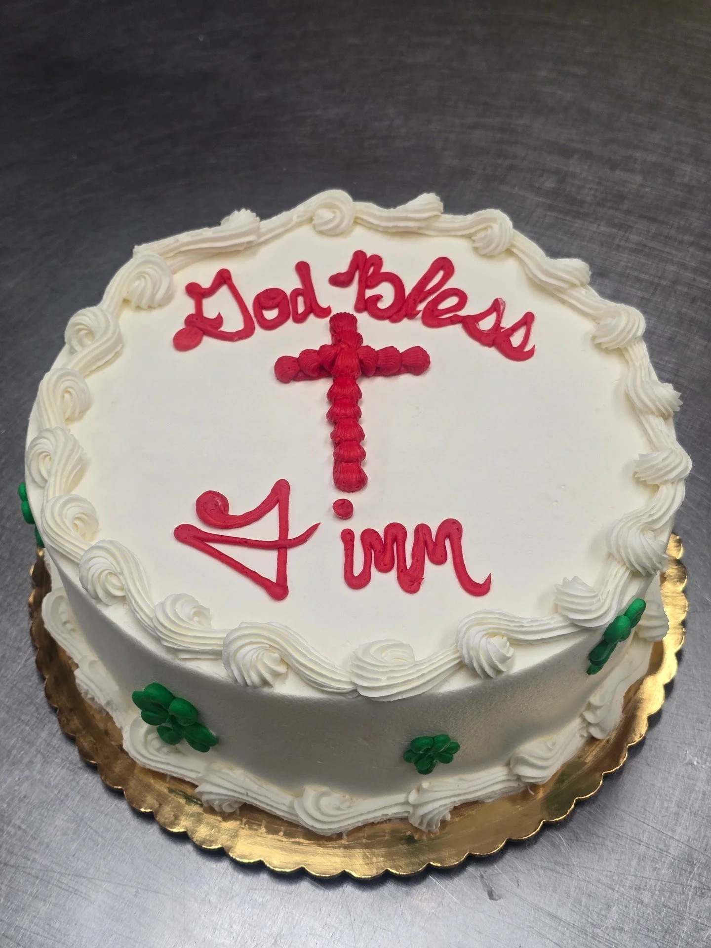 God Bless Finn! #antoinespastryshop #godbless #cake #cakes #frosting #vanilla #redfrosting #richthebaker