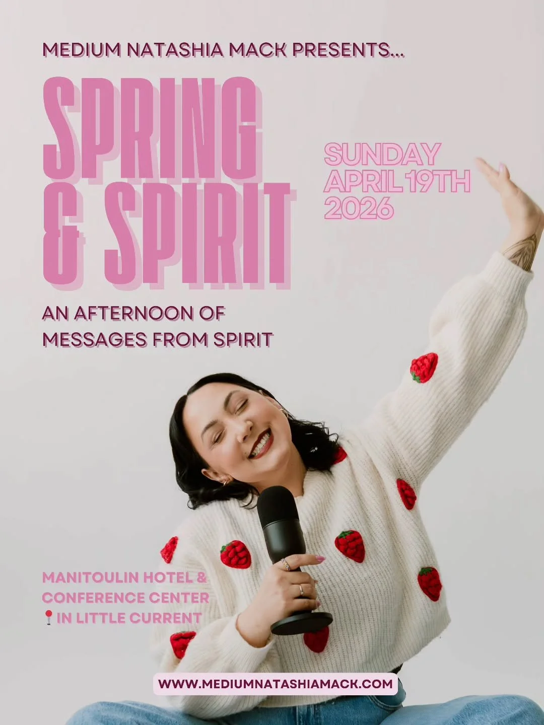 📣IT'S HAPPENING!!💃🤸&zwj;♀️🎉🙌🏼

Join Evidential Psychic Medium Natashia for a fun, uplifting &amp; unforgettable group reading experience on Sunday, April 19th, in📍Little Current!✨️

🌼SPRING &amp; SPIRIT🌼

☀️When: Sunday, April 19th at 2:00pm