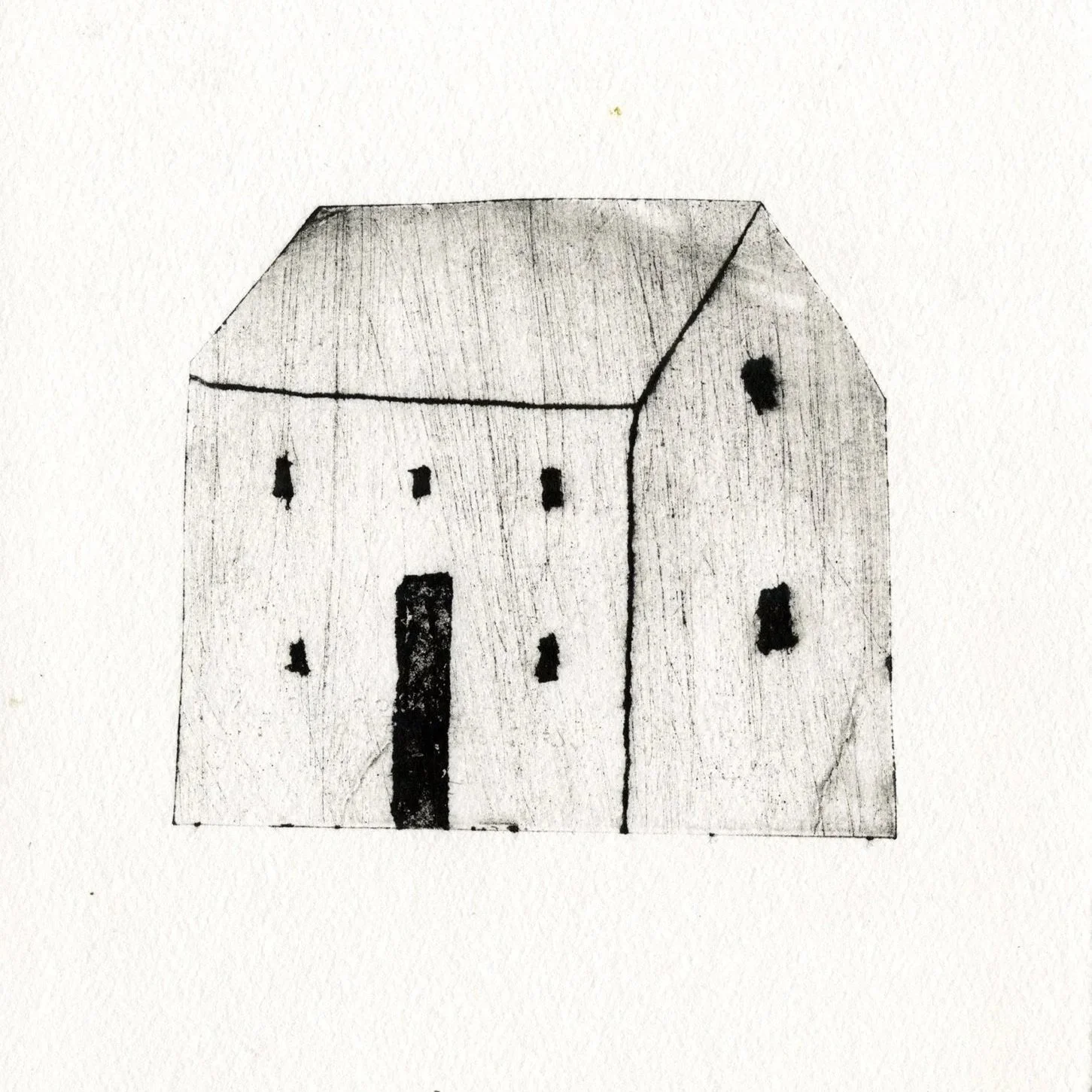 "Saltbox House" 
Monoprint on Stonehenge, 2026