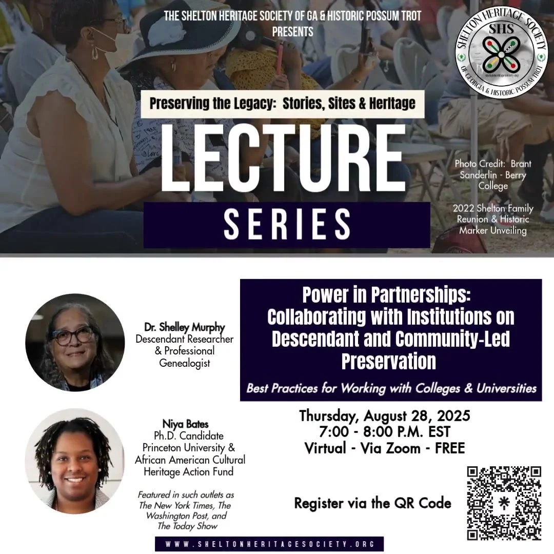 Lecture Series: Preserving Stories, Sites, and Heritage. Power in Partnerships: Collaborating with Institutions on Descendant and Community-Led Preservation