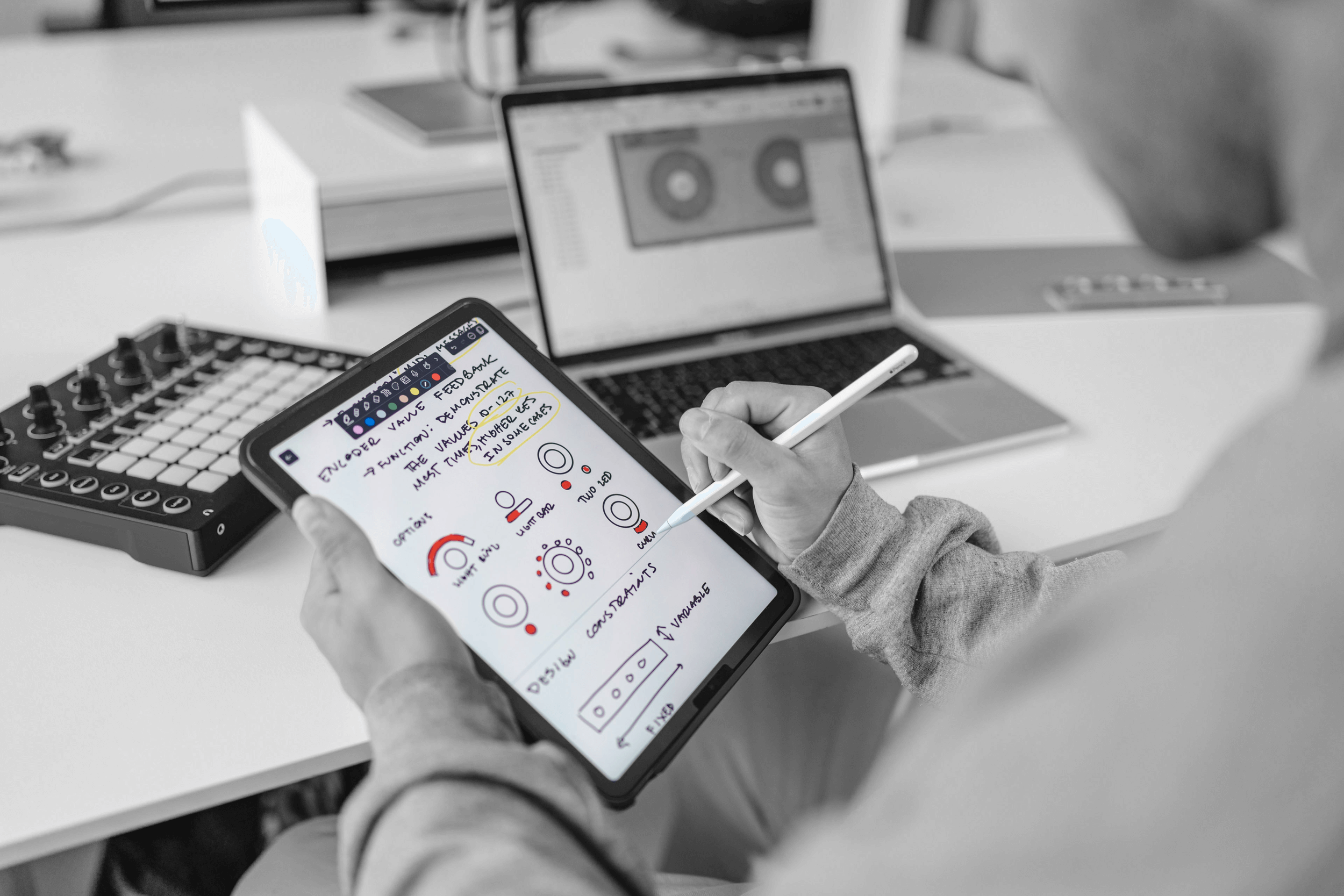 UI design in progress on tablet for control interface
