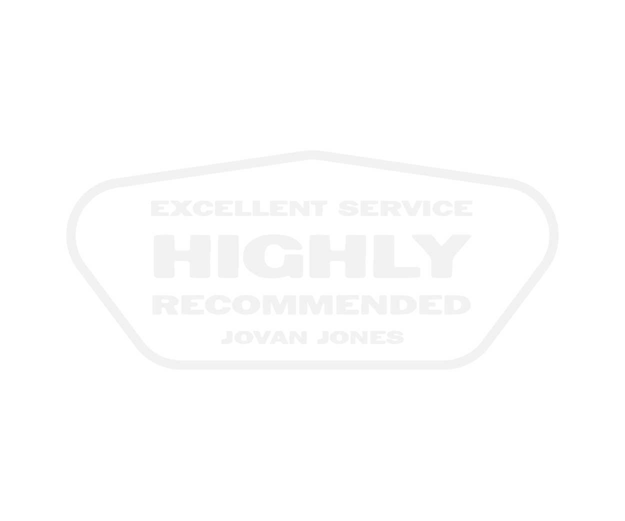 Badge with text that says 'Excellent Service Highly Recommended Jovan Jones'
