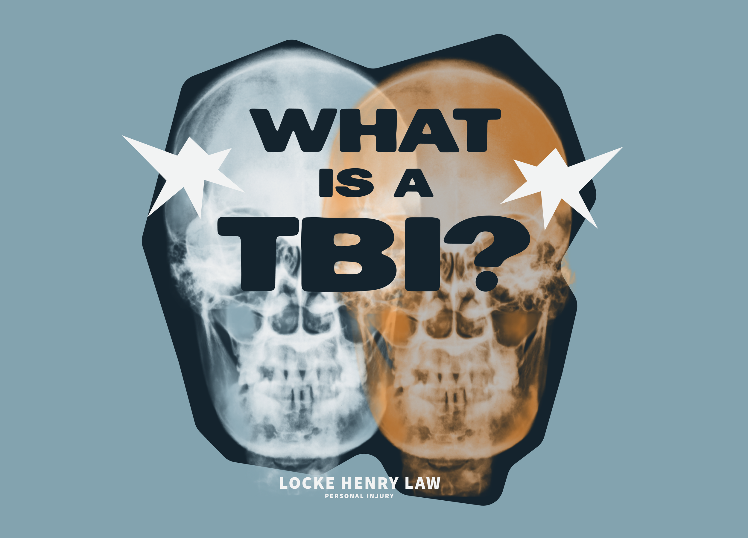 A picture of two x-rayed skulls with the words What is a TBI? over them. The logo for Locke Henry Law Personal Injury is below the image of the skulls.