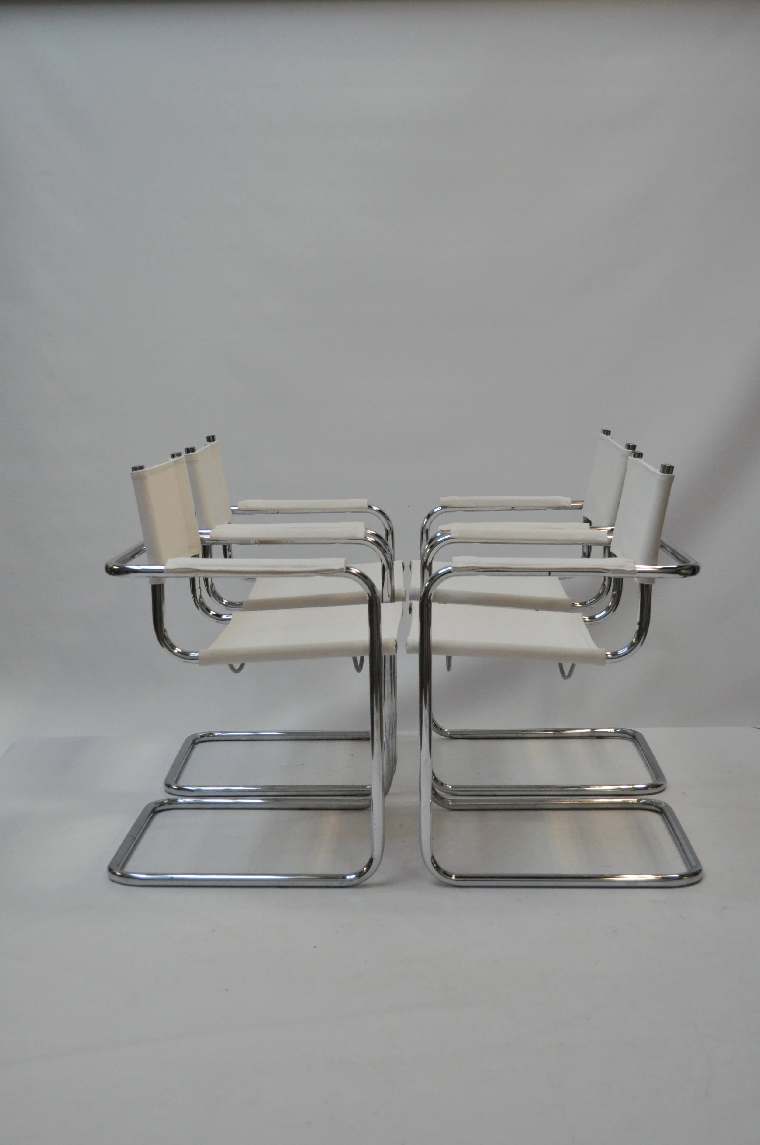 Set van 4 sledeframe stoelen – chroom &amp; linnen (Chioccarello Lino) – herbekleed