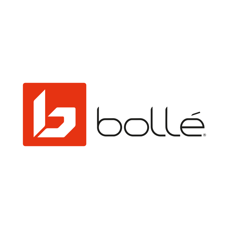 Logo de Bollé avec un symbole rouge et le nom Bollé en noir sur fond blanc.