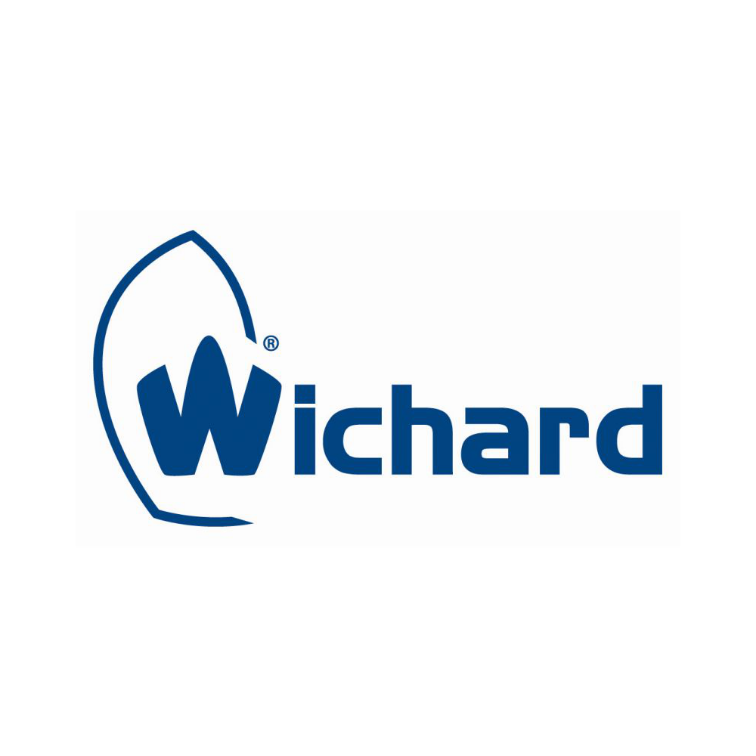 Logo avec le texte "Wichard" en bleu, avec un symbole stylisé de coquille ou de feuille à gauche.