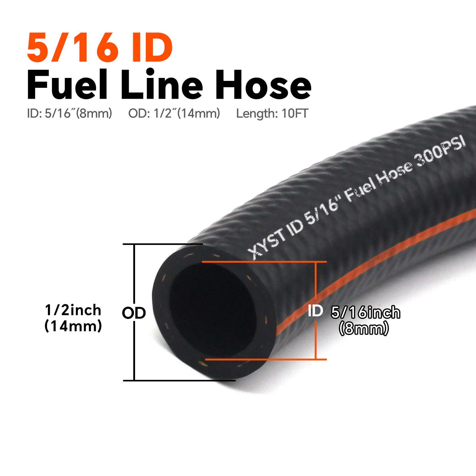 XYST 5/16” (8mm) ID Fuel Hose Line NBR Rubber High Pressure 300PSI