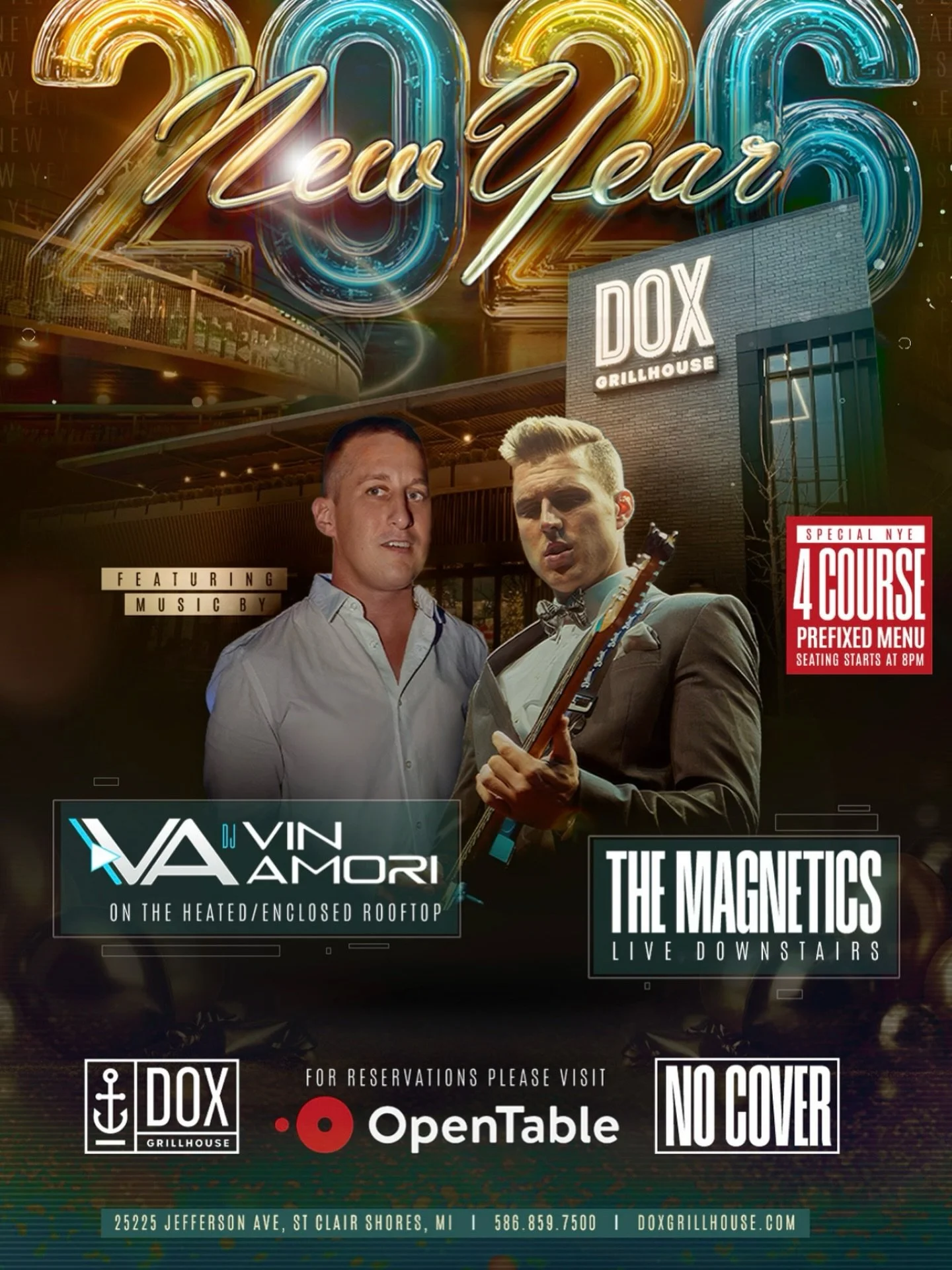 Ring in 2026 at DOX 🥂✨
🎉 Doors open at 8PM
🚫 No cover
🍸 Bar: Walk-ins welcome
🍽️ Restaurant &amp; Upstairs: Reservations only
&bull; Plate minimum $65 | Select  4-Course Menu

📲 Reserve now via Open Table (link in our bio also) 

🎶 Live music 