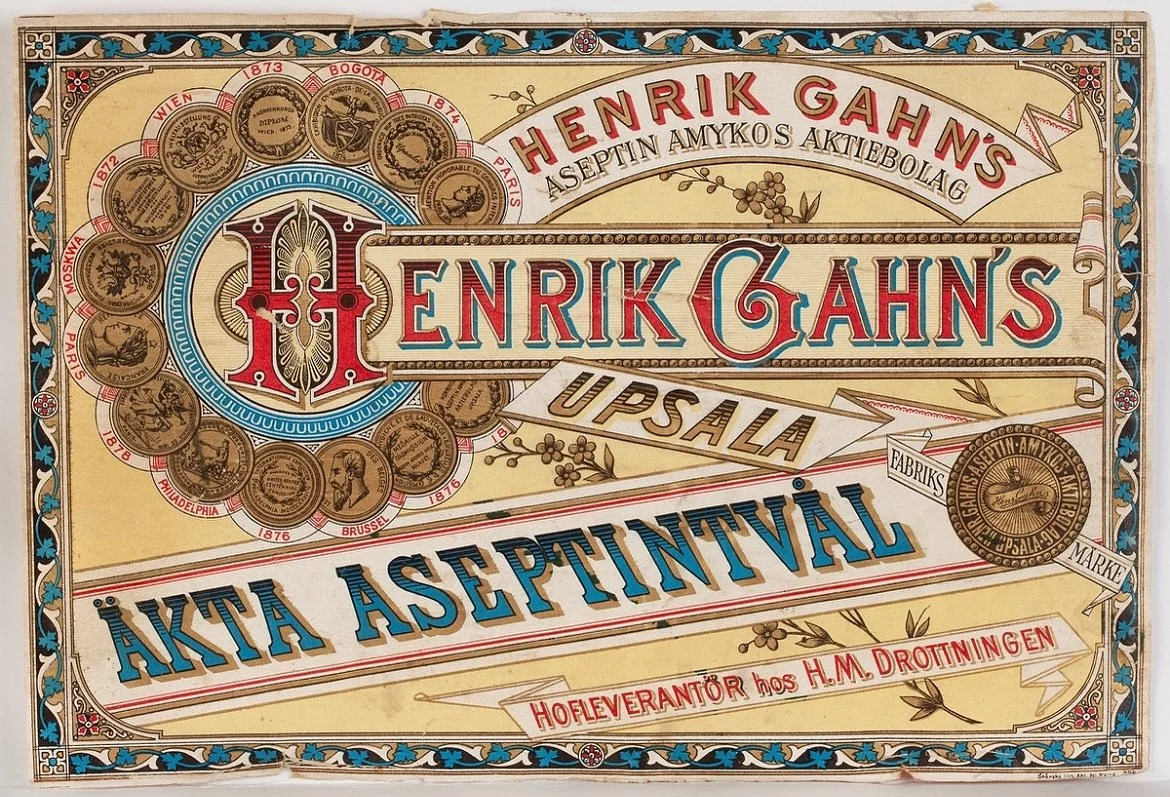 Etikett f&ouml;r Henrik Gahns aseptintv&aring;l fr&aring;n sent 1800-tal, producerad av Gahns fabrik i Uppsala under firmanamnet Aseptin Amykos Aktiebolag.

Tv&aring;len lanserades som en hygienprodukt i en tid pr&auml;glad av antiseptikens genombrot
