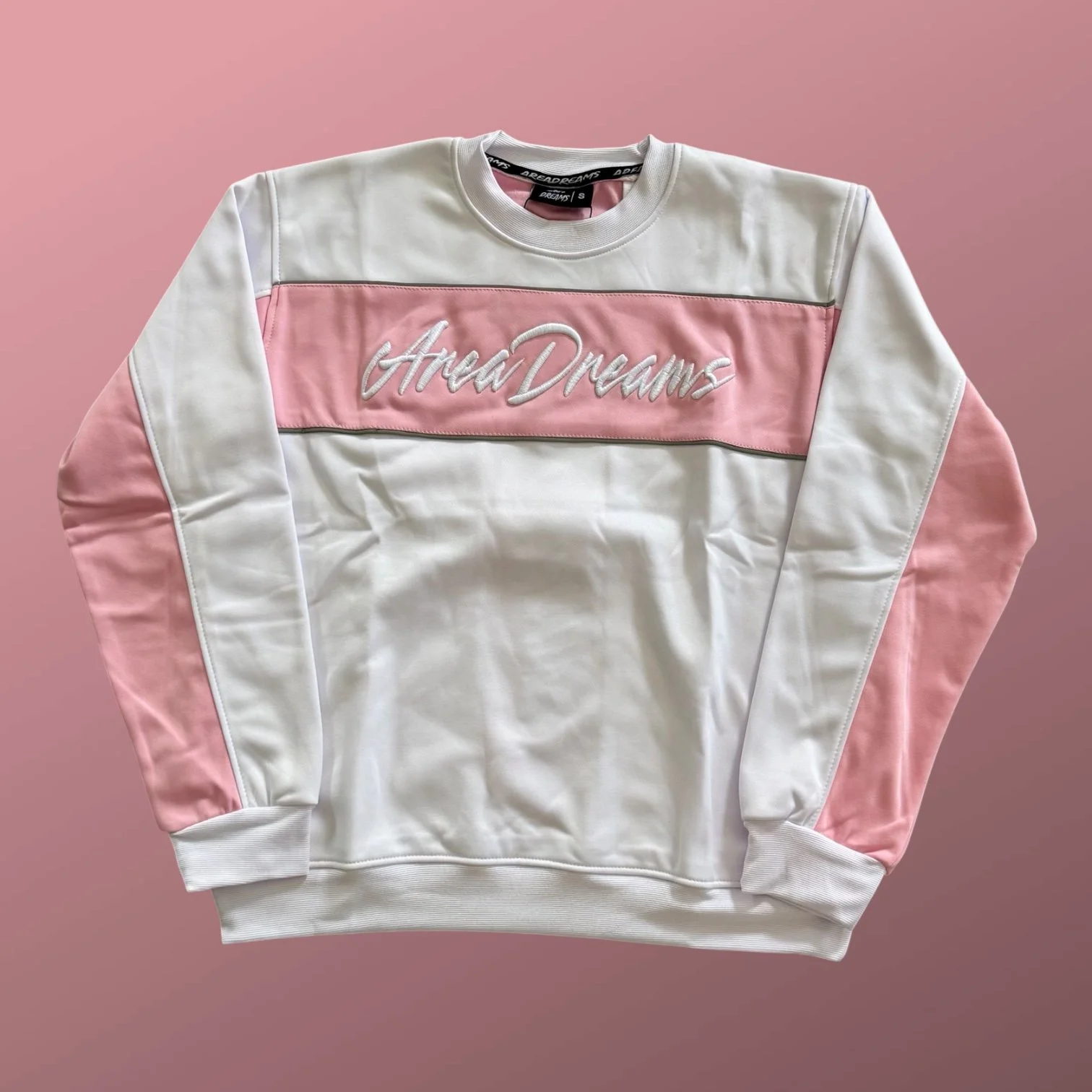 White / Sweet Pink Panel Crewneck
