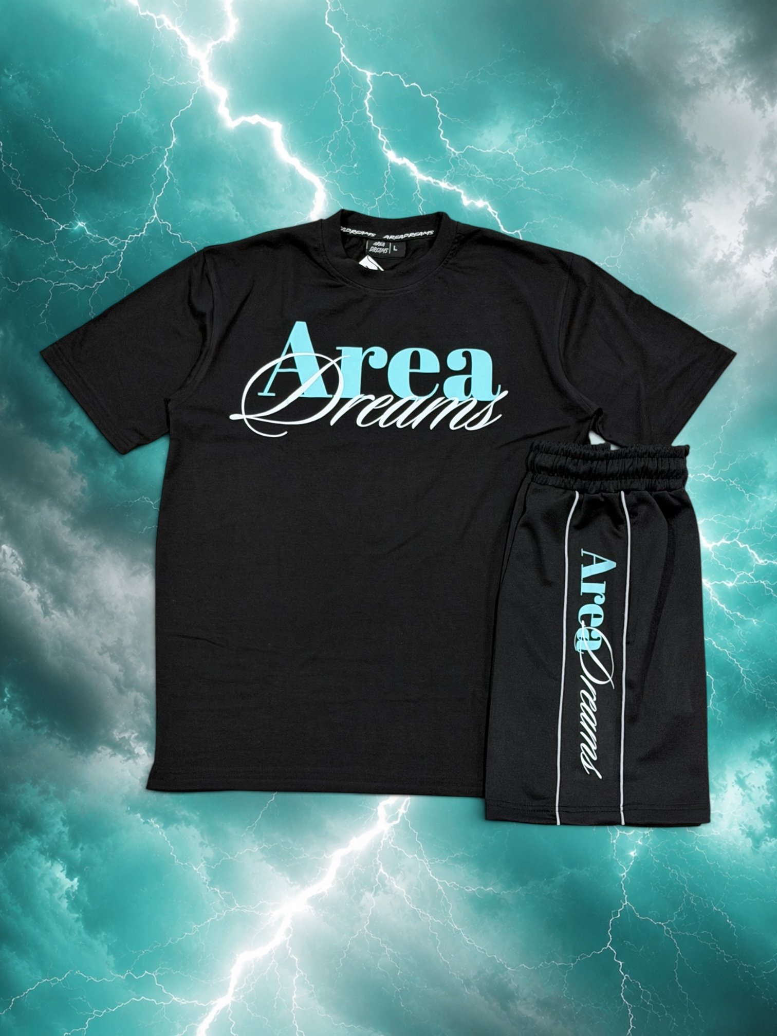 Calligraphy Tee & Shorts Set Illuminate Mint / Black