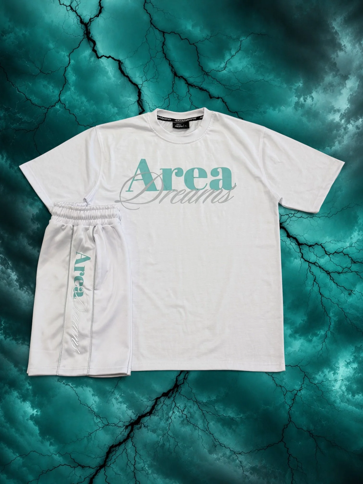 Calligraphy Tee & Shorts Set Illuminate Mint / White
