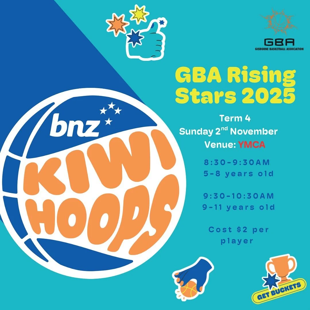 GBA Rising Stars ✨ back this week brought to you with the support of BNZ Kiwi Hoops 💙

Perfect for all levels of experience and focuses on FUNdamental skill development.

If this is your first session for the year then please complete our 2025 regis