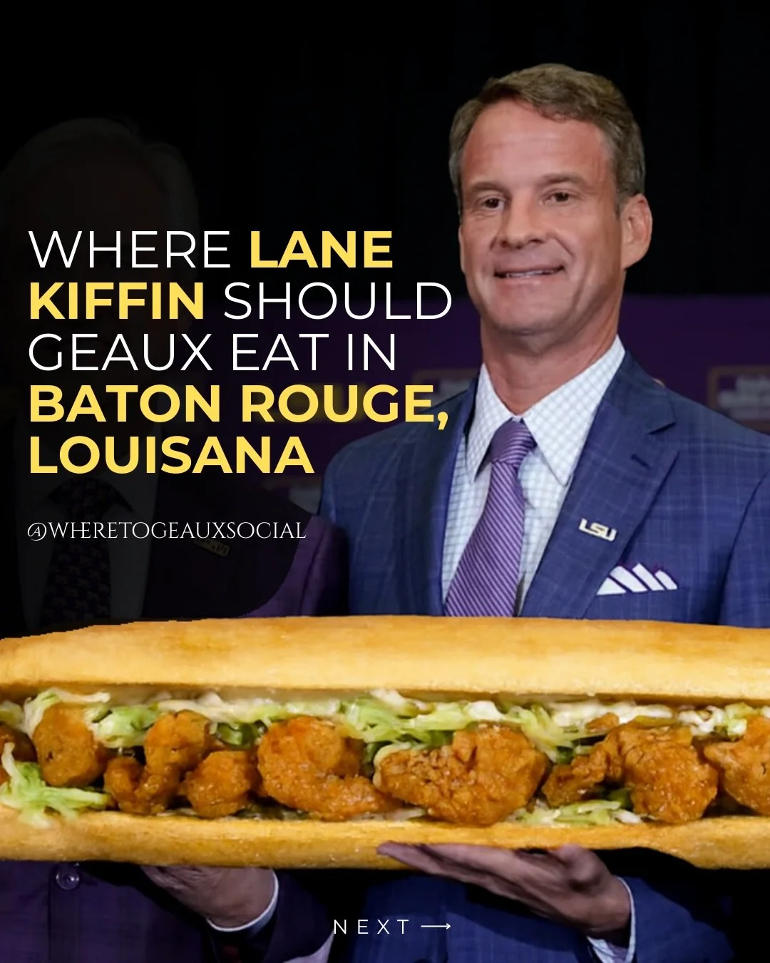 New Coach, New City, Same Delicious Baton Rouge- Where are YOU sending him?! 👀🧐

Lane Kiffin has landed in Baton Rouge as our new LSU Head Coach, and if there&rsquo;s ONE thing we want him to experience immediately&hellip; it&rsquo;s our FOOD. 

He