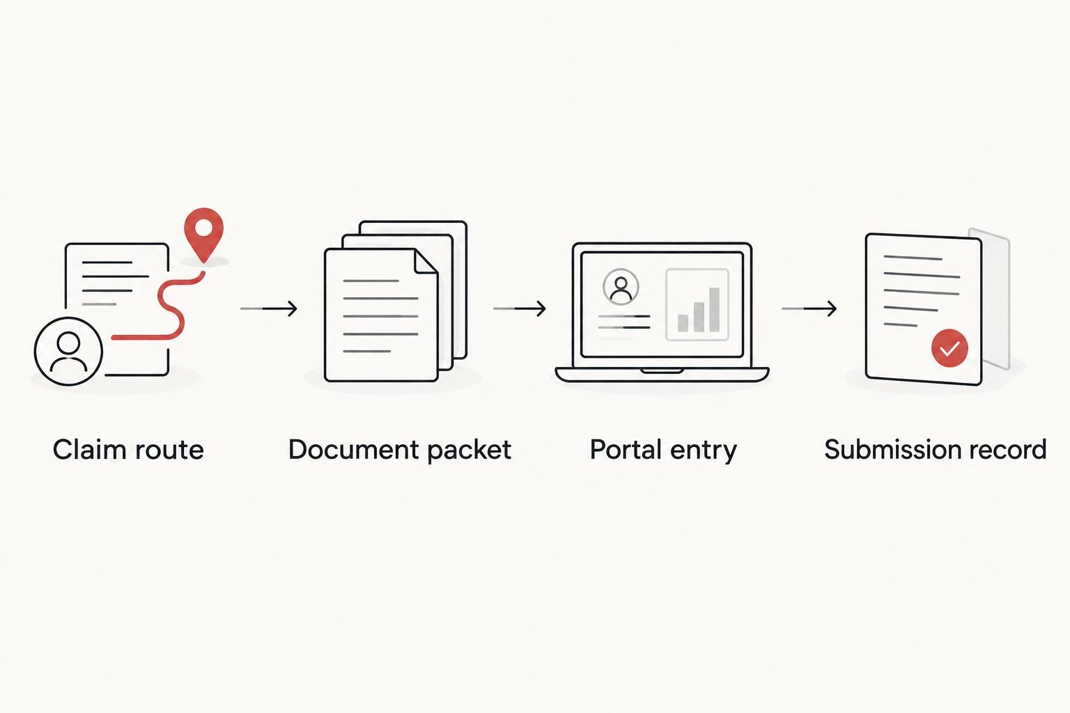 Four stages from confirming the claim route to saving the submission record
