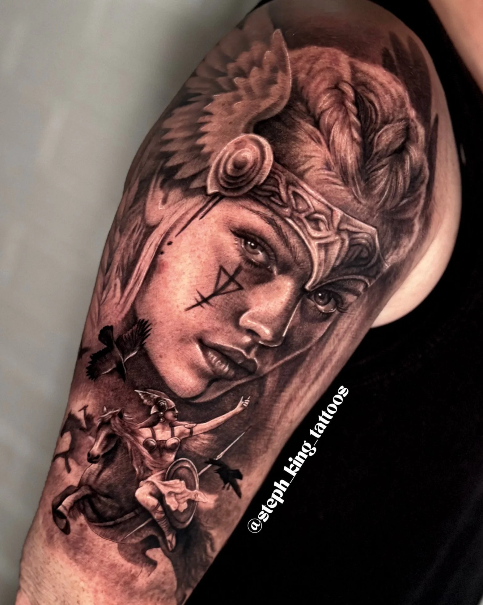 Realistic Tattoo of a Valkyrie portrait