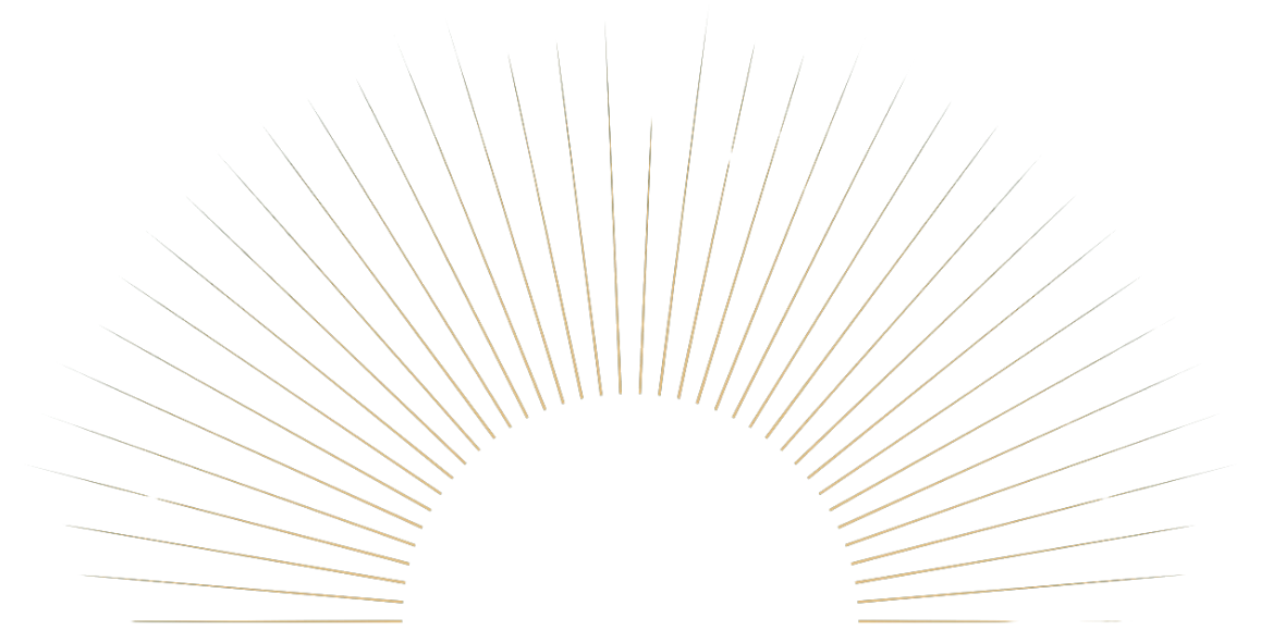 Golden rays radiate outward from a central black circle against a black background.