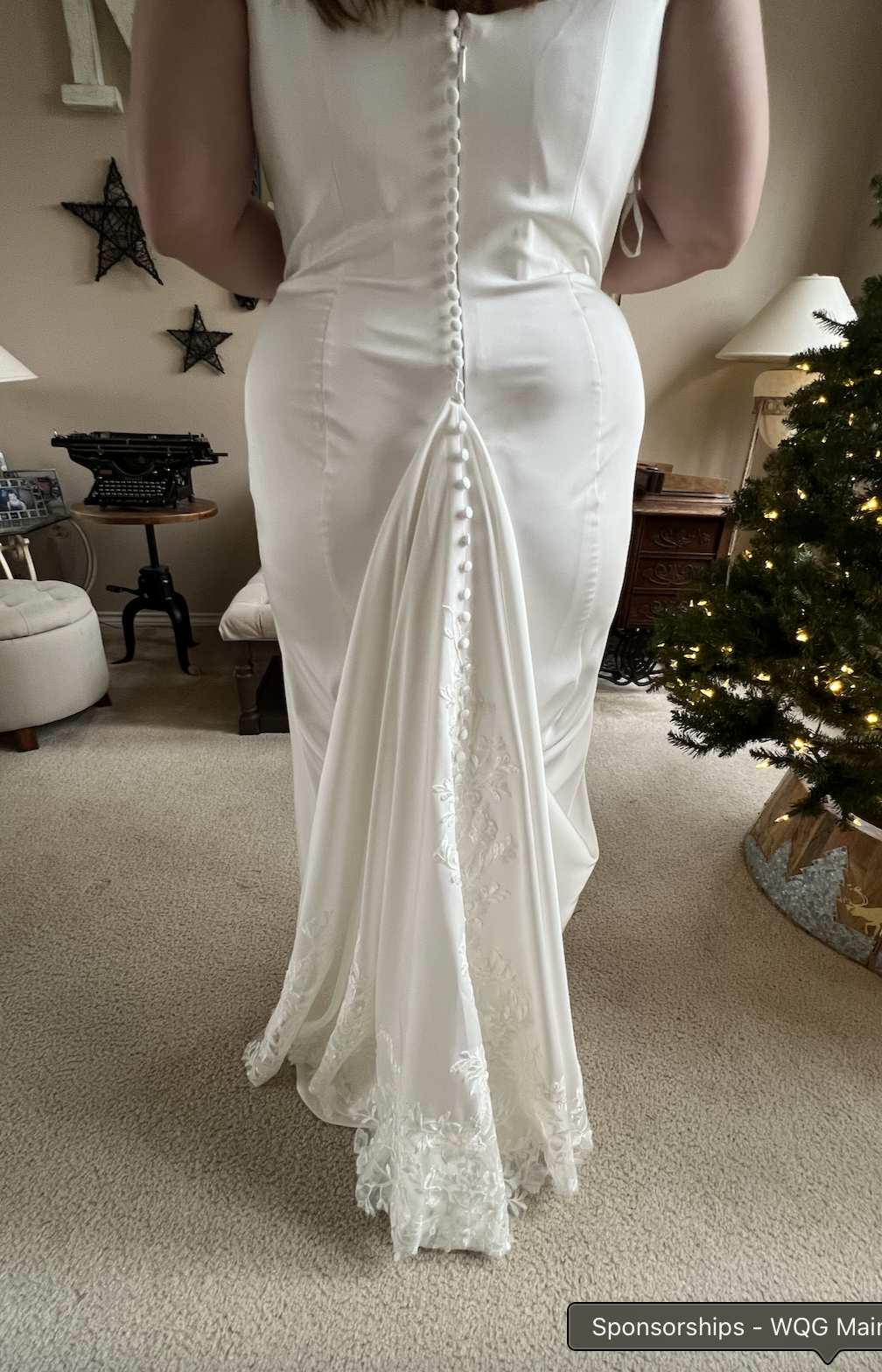 A 3-point bustle provides the bride with easier movement to walk around and dance without worry the train will be walked on or torn. 