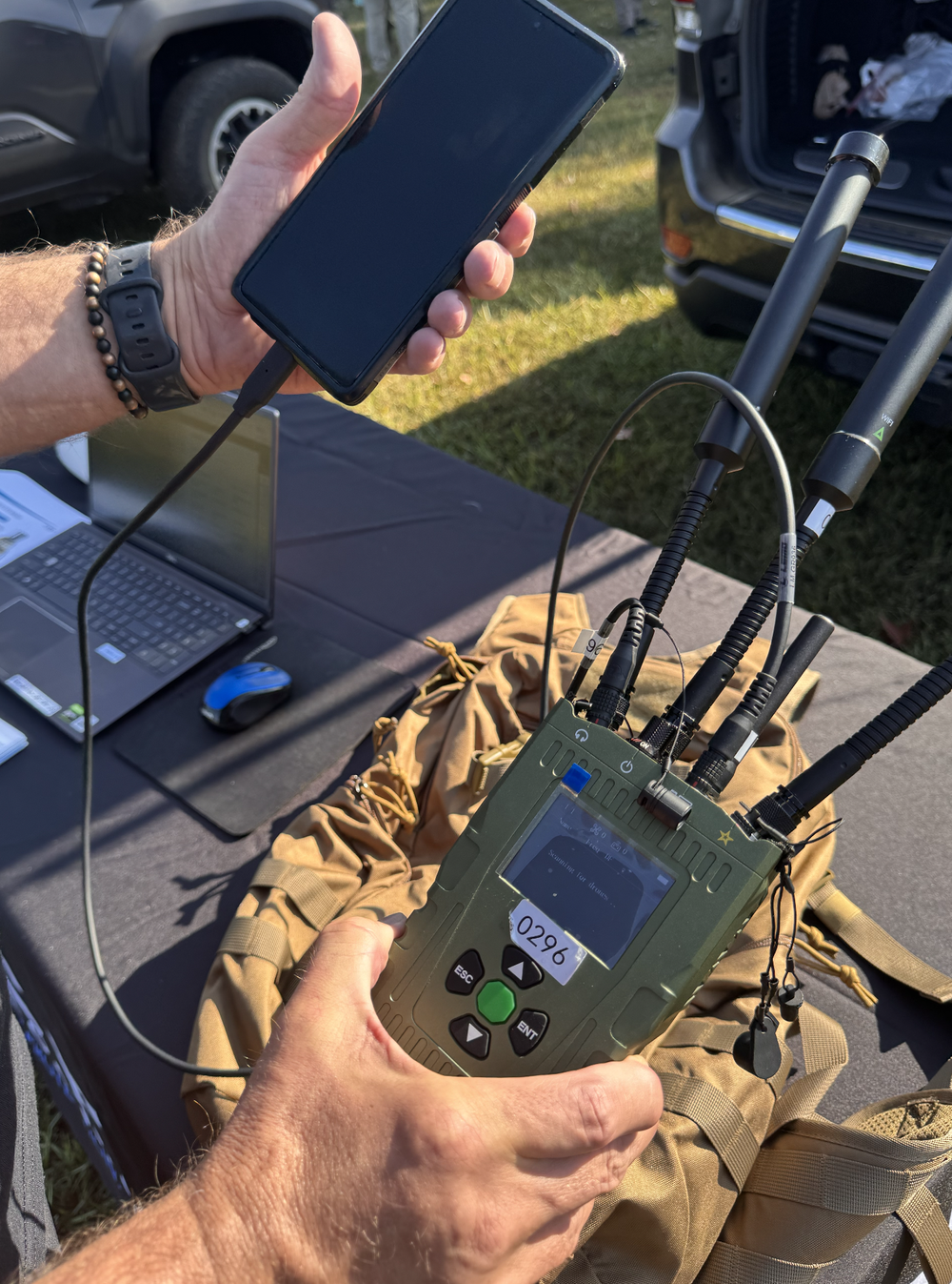 Operator scanning for drones in the field