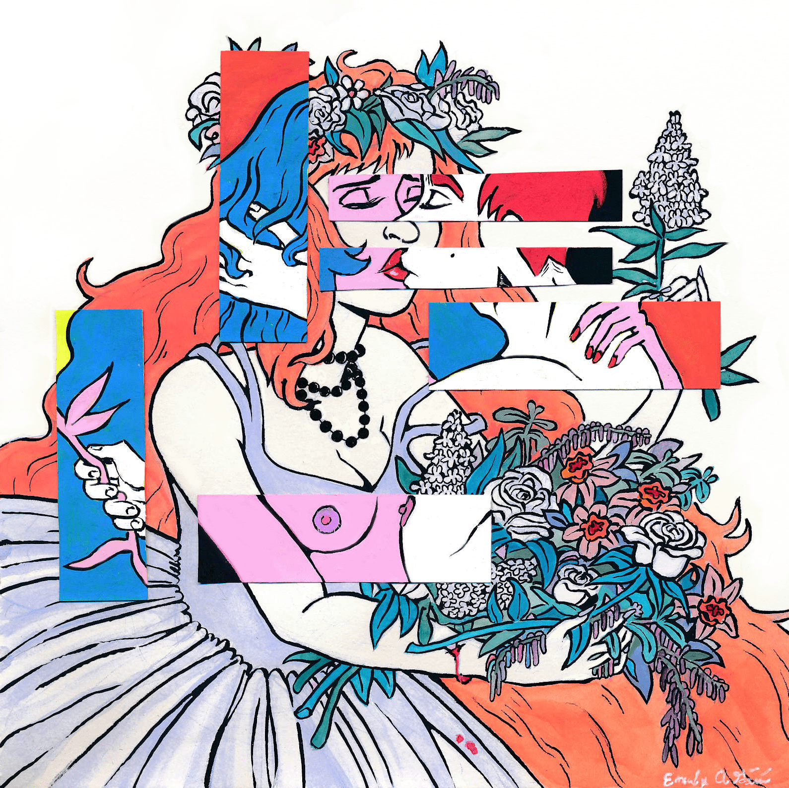 Kiss // 5x5 // mixed media