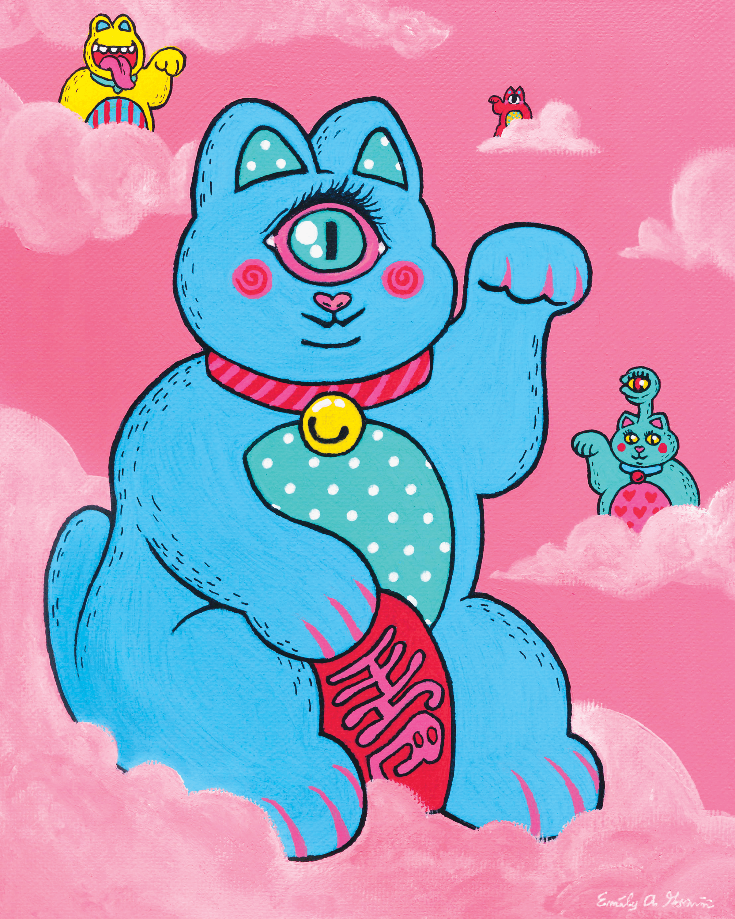 Lucky Cat Heaven // 8x10 // posca marker