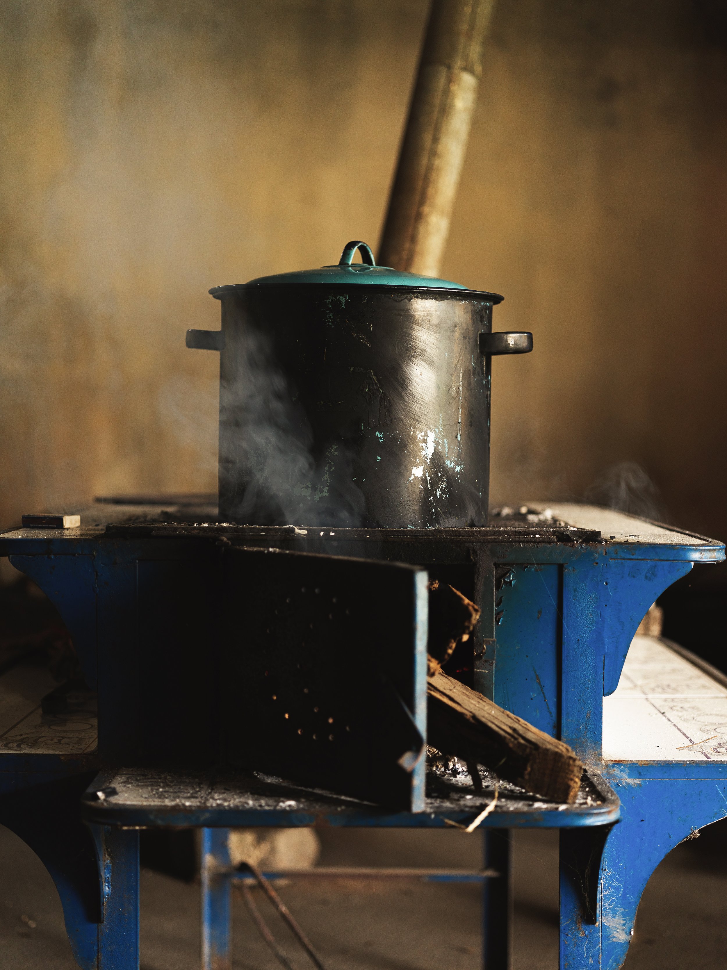 Steaming pot on a stove