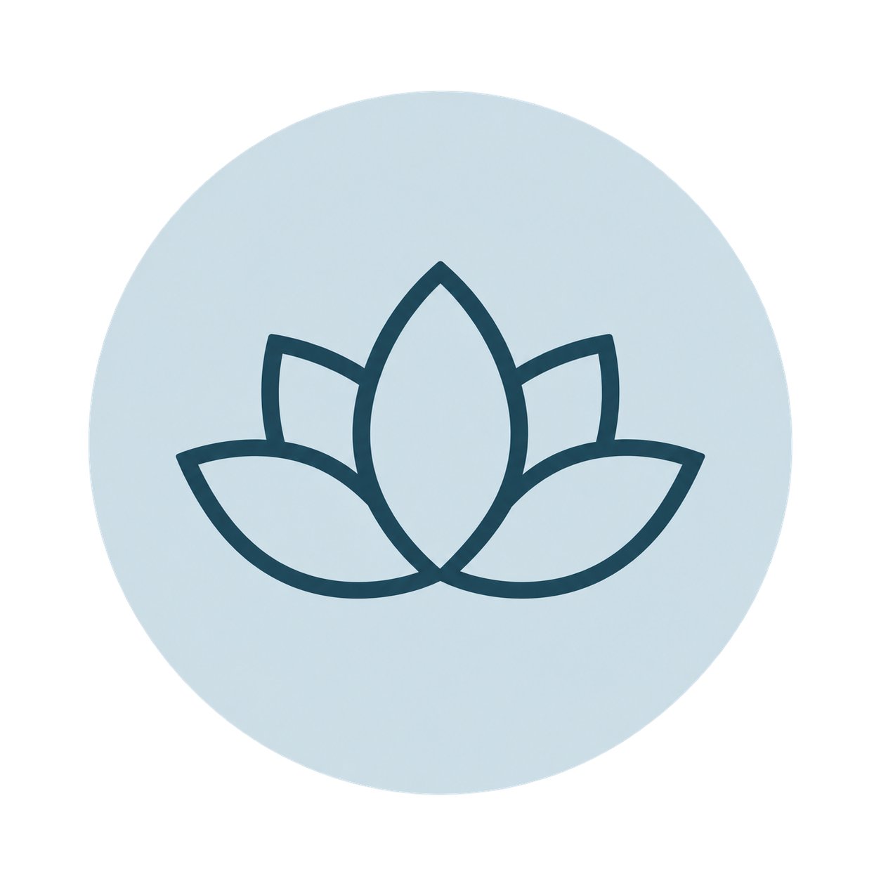 Dark blue lotus flower outline inside a pale blue circle