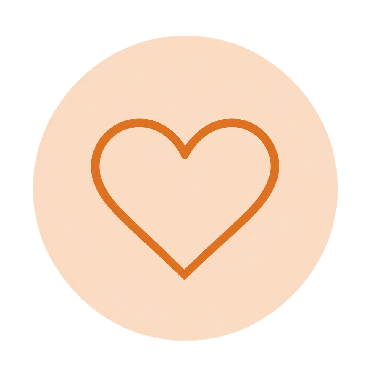 Orange heart outline inside a peach-colored circle