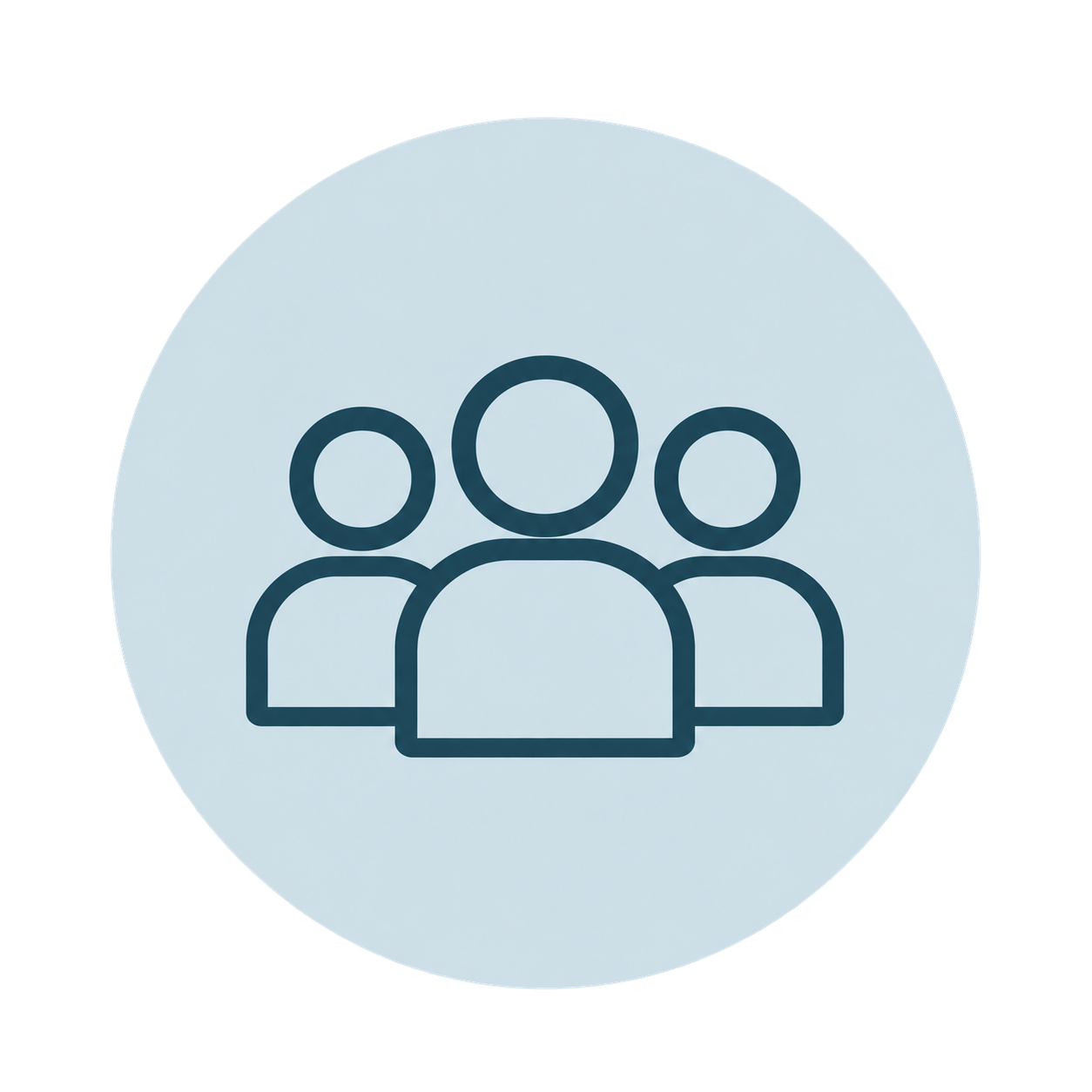 Three-person group icon inside a light blue circle
