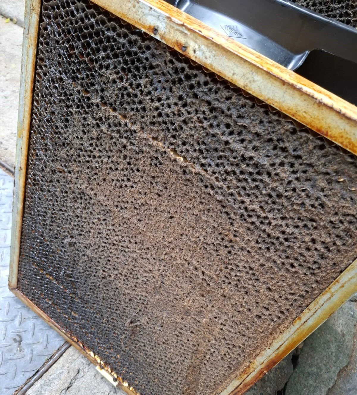 Close-up of a honeycomb filter that hasn't been cleaned