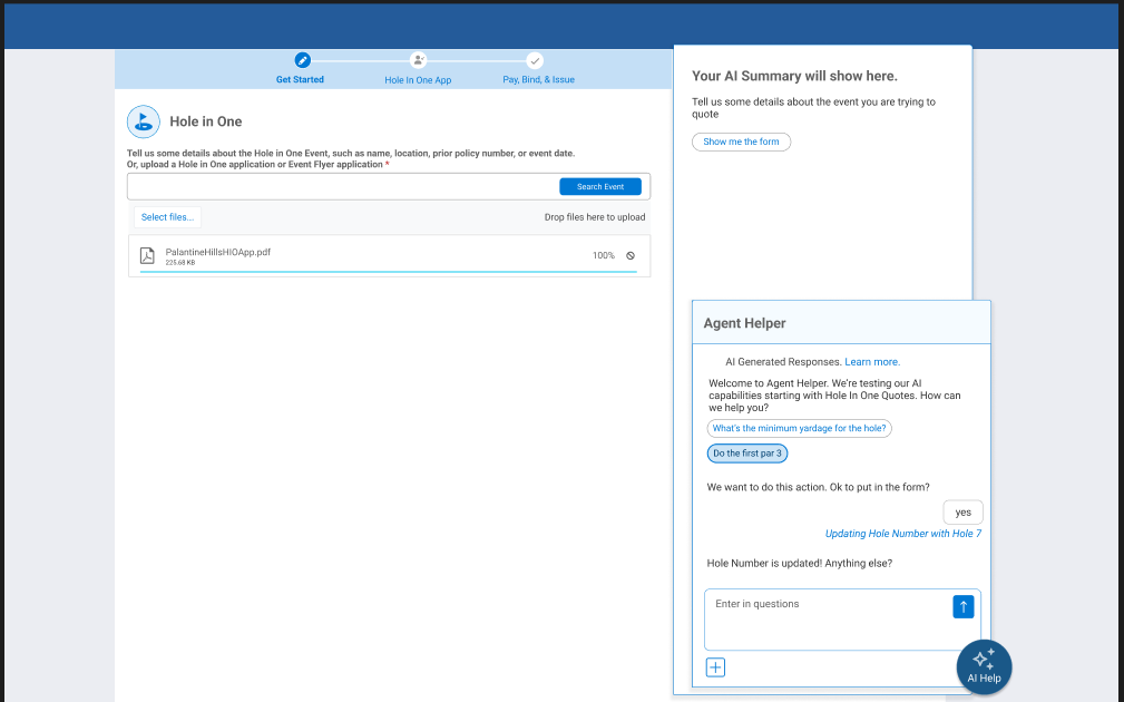 Showing off the current version of the AI chatbot experience for Hole-In-One.