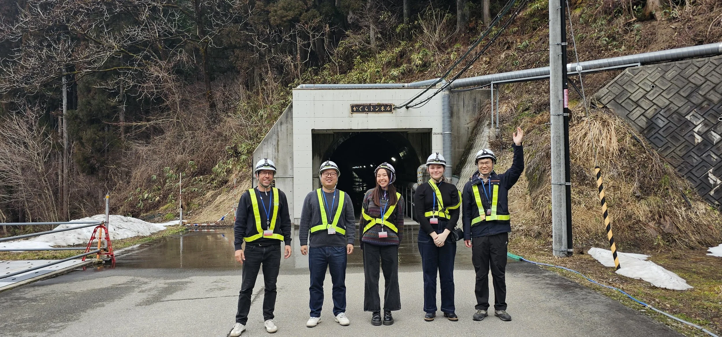 UWA PostDoc and students at the entrance of the KAGRA site  (the 3km Japanese underground gravitational wave detector)