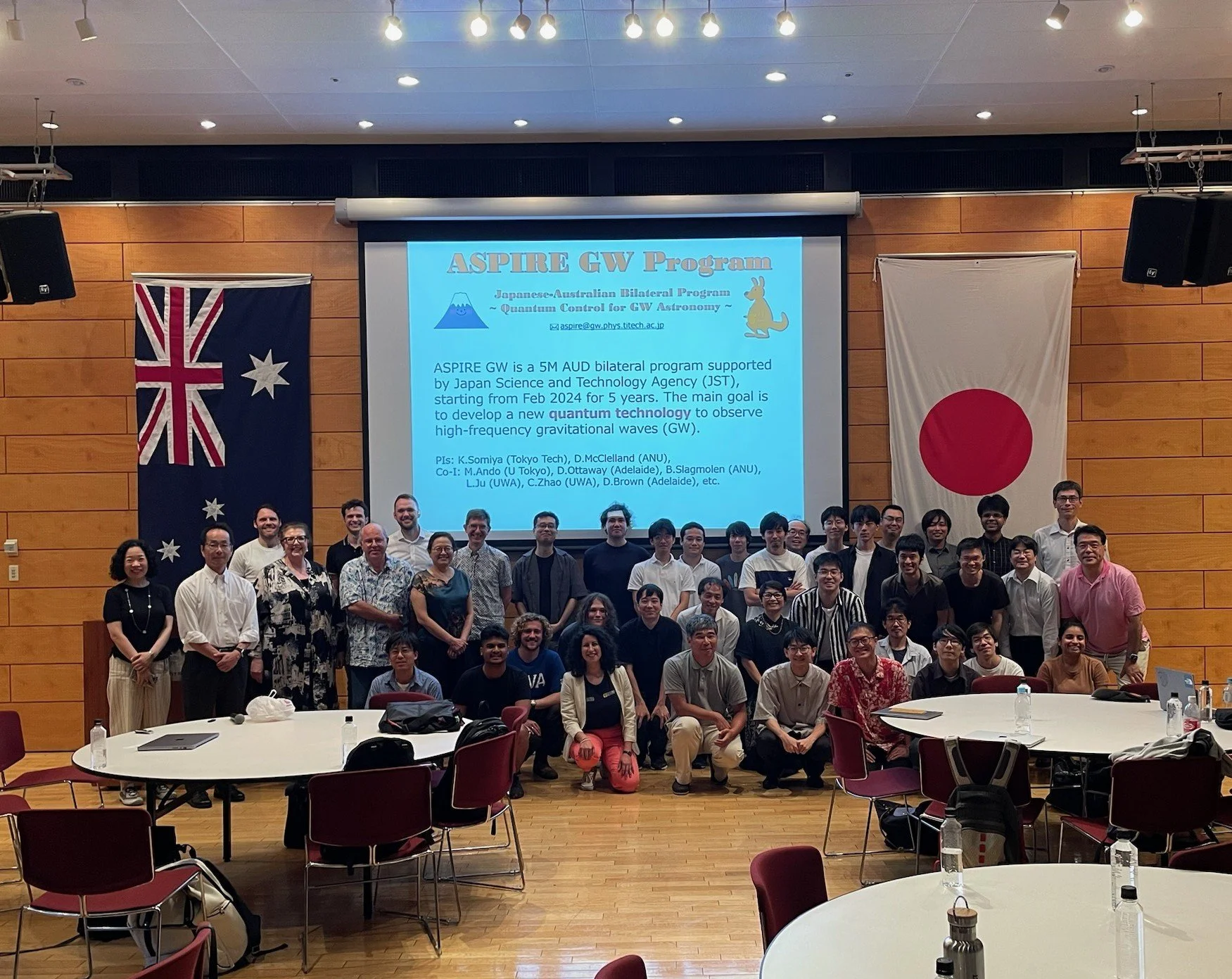 The inauguration workshop of the  Australia-Japan Collaboration (ASPIRE GW) at the Ausatralian Embassy in Tokyo, 2024. 