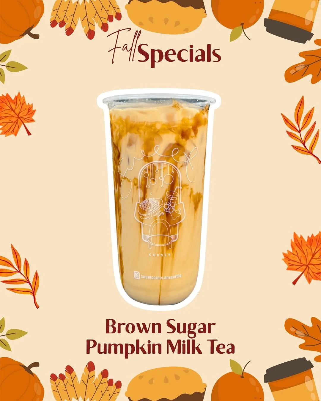 🍂✨ Fall Specials &ndash; Tea Edition ✨🍂
Not a coffee fan? We&rsquo;ve got you covered! 💛

🍯 Brown Sugar Pumpkin Milk Tea &ndash; creamy, cozy &amp; sweet with a fall twist.
🎃 Pumpkin Milk Tea &ndash; smooth milk tea blended with pumpkin spice go