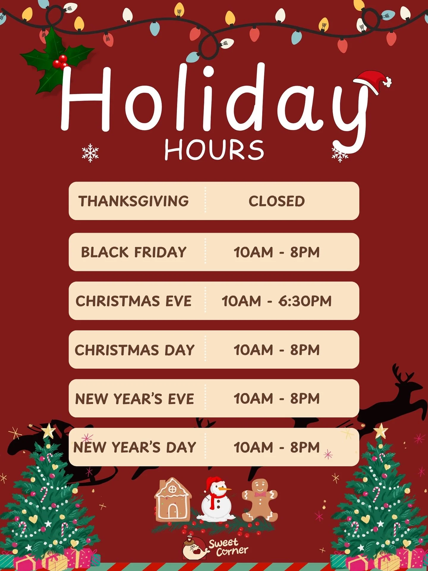 Sweet Corner is ready to keep your holidays sweet! 🎄💖
Whether you need a cozy drink, a boba pick-me-up, or a treat for the road, we&rsquo;re here for you.

Stop by, sip something festive, and share the holiday joy with us! 🧋✨