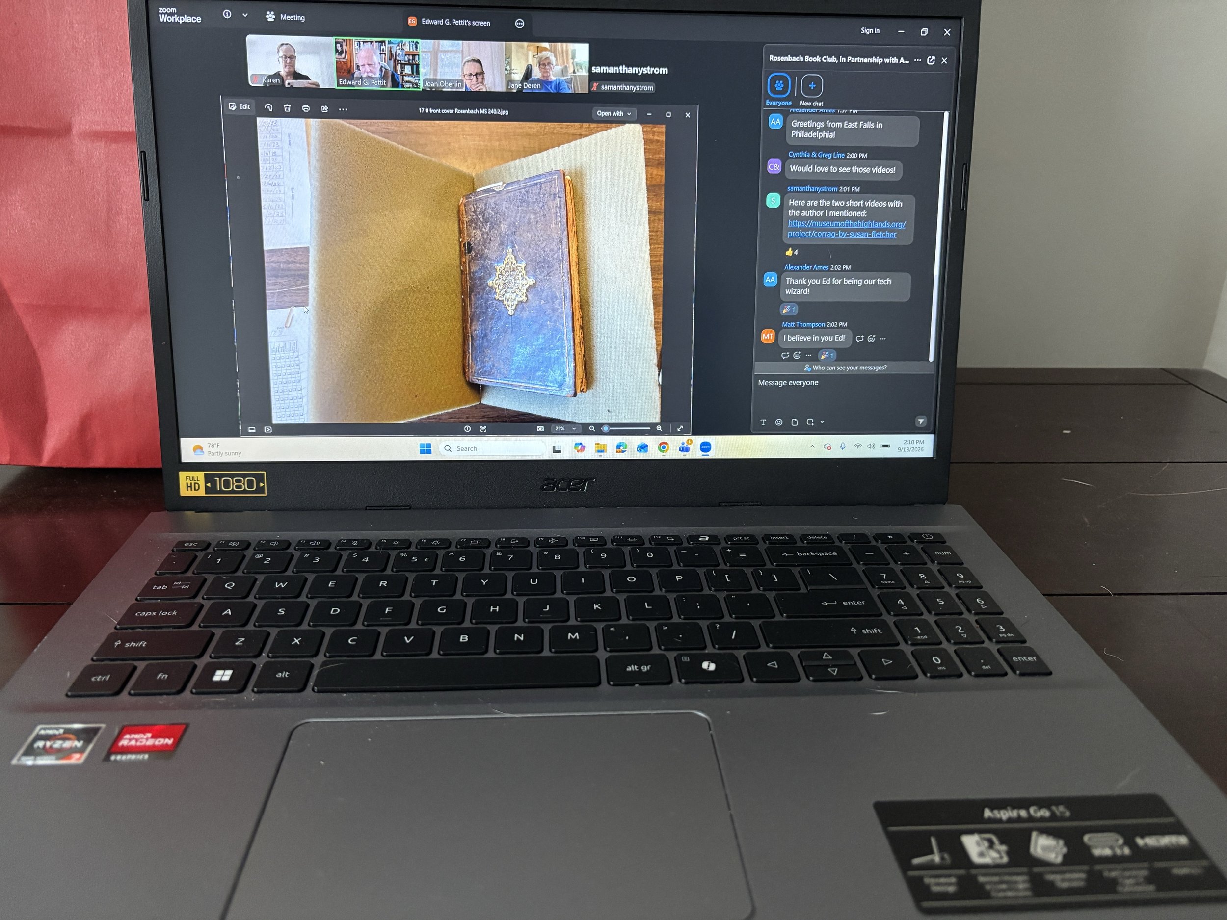 Edward G. Pettit shares the commonplace book during the virtual program, The Rosenbach Book Club, in Partnership with Abbotsford: The Home of Sir Walter Scott. Image courtesy of Karen Grossman