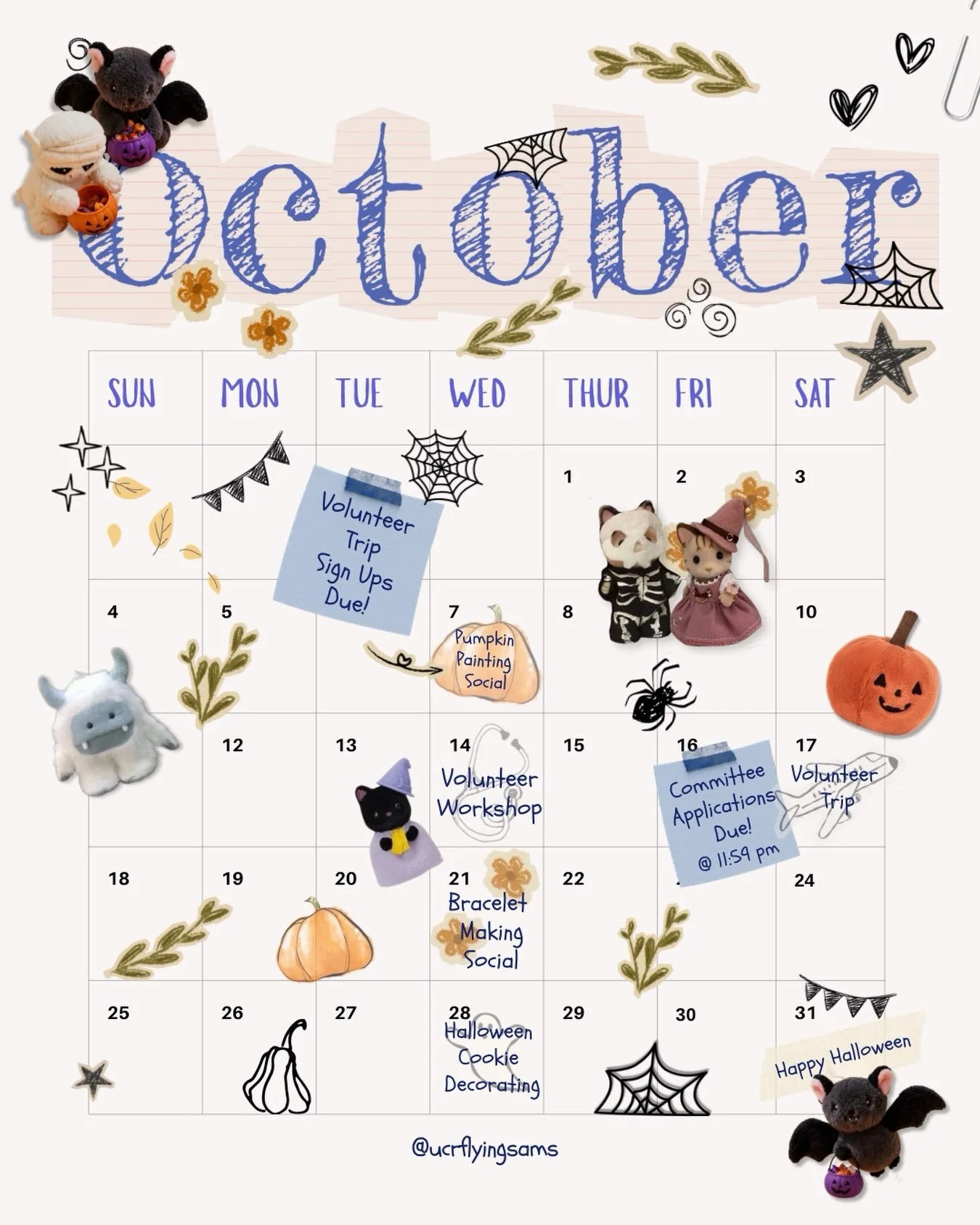 Hey Highlanders! Here&rsquo;s the October calendar of our upcoming events, general meetings and important deadlines. 💙🎃

Forms for our volunteer trips and committee applications are in the linktree. Our October Volunteer Trip forms close October 7t