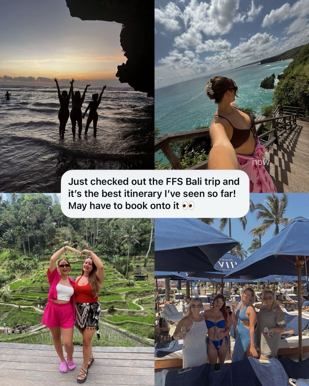 a genuine DM we received this week from one of our past trip customers👀 

Bali is calling girlies !!! 

comment BALI &amp; we&rsquo;ll send you a link to the full itinerary + details on how to book 🌺🌺🌺