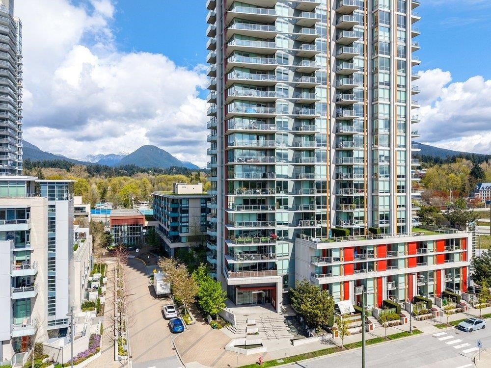 Condo towers with mountain views