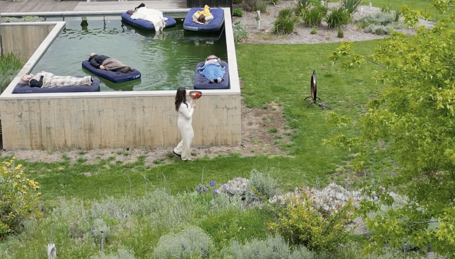 floating sound bath in a forest