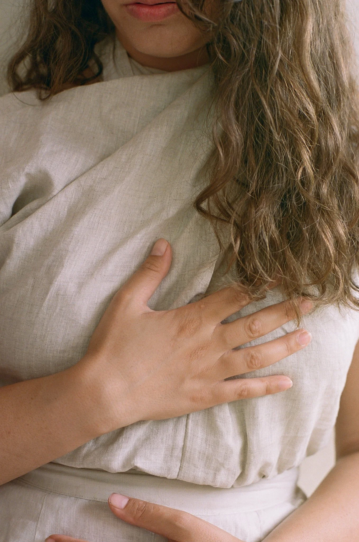 Close-up view of a person meditating