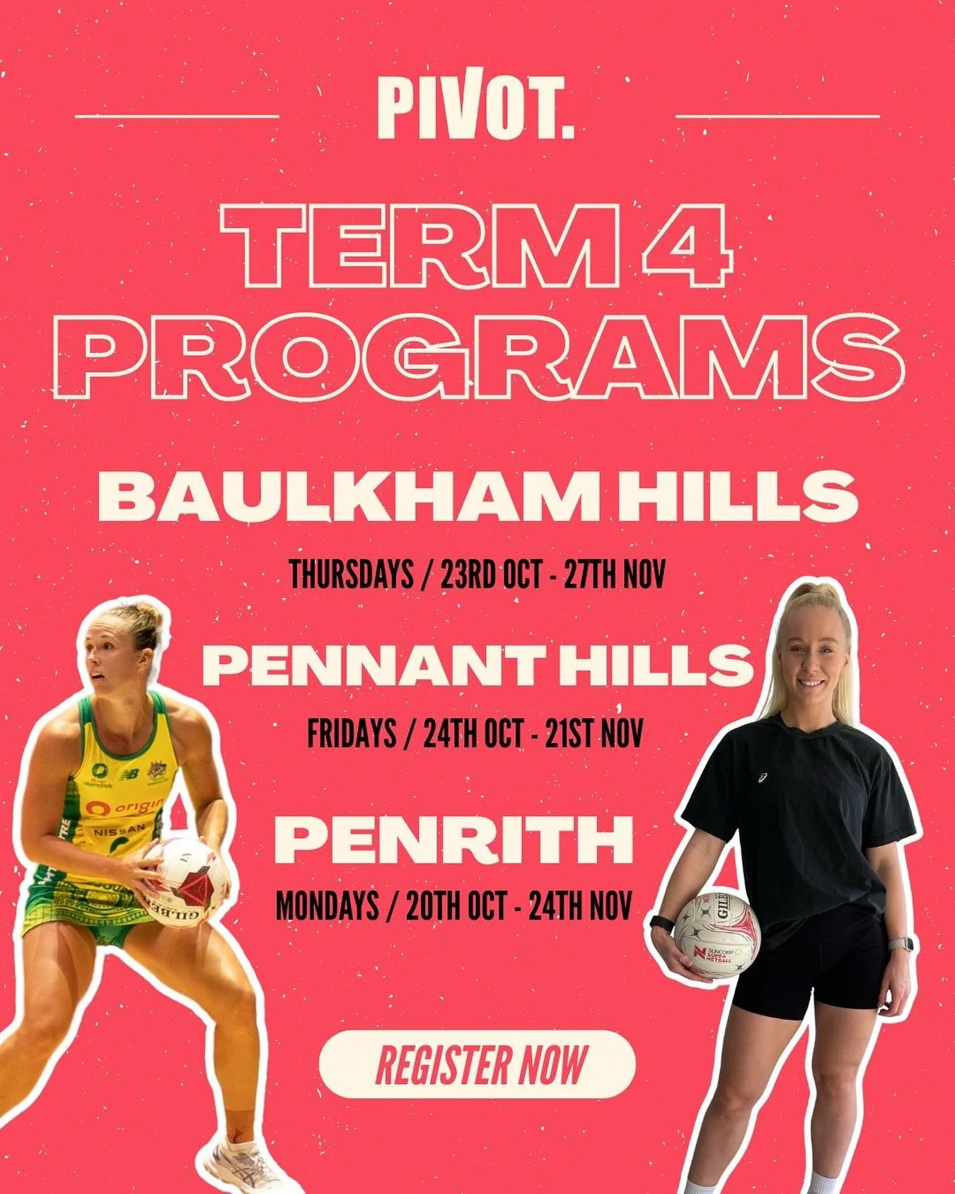 TERM 4 HIGH PERFORMANCE PROGRAM 

Ready to level up your game before preseason? 🔥

Train with NSW Swifts co-captain Paige Hadley &amp; NSW Swifts star Tayla Fraser + elite pathway coaches in this exclusive 5 or 6-week program, overseen by Paige Hadl