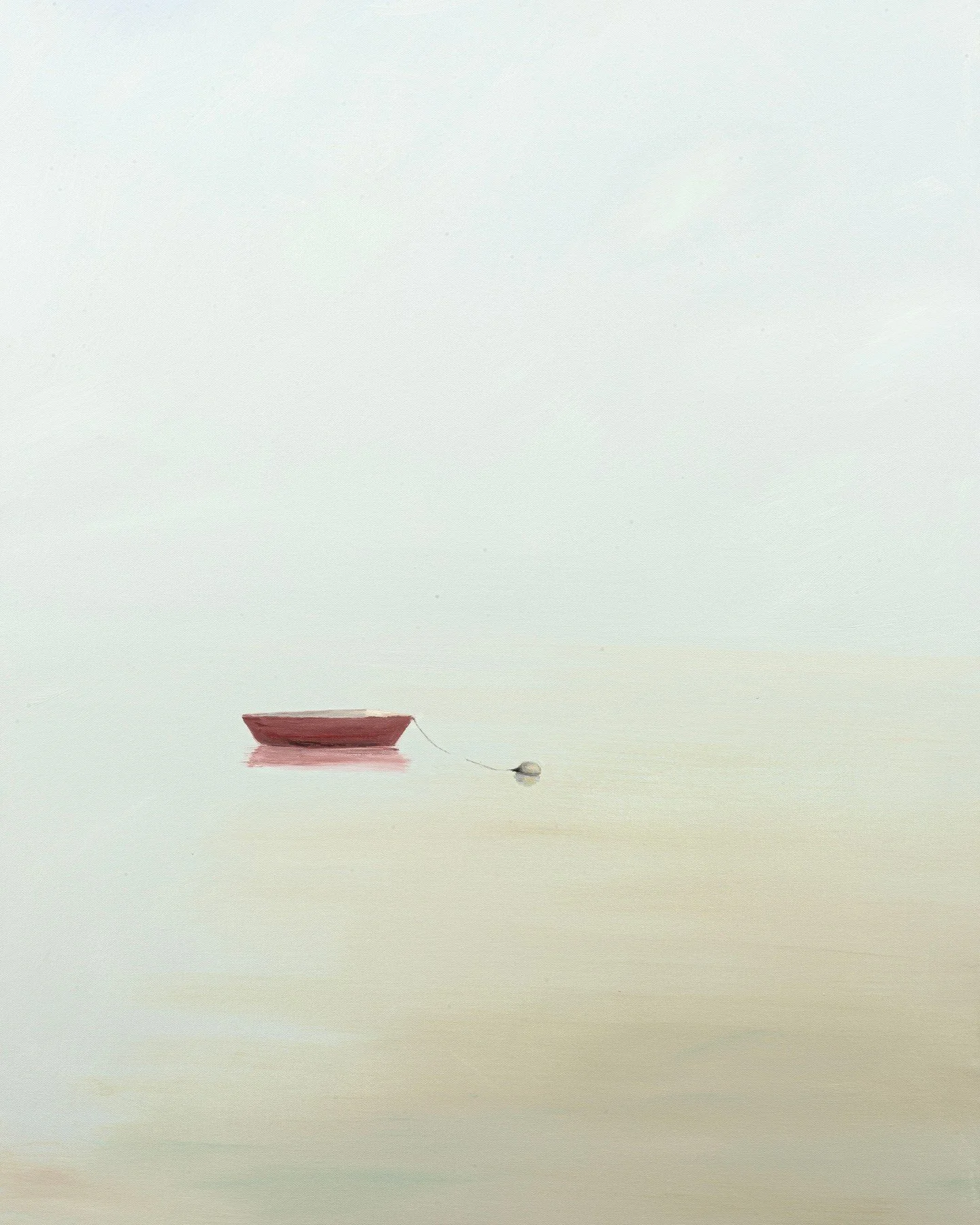 A recent painting by Matthew Jay Russell, known for his meditative coastal works and subtle shifts in light.

This piece invites stillness. A lone red boat rests quietly in open water&mdash;an image that feels both personal and universal.

Available 