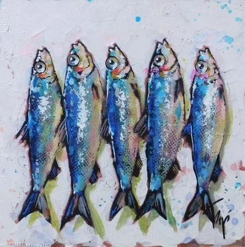 Fresh on the walls 🐟✨ New arrivals from Trip Park just landed at Spa Fine Art.

Swipe to see a few favorites, from this shimmering school of fish to more colorful, graphic pieces in his signature style.

Available now in the gallery and we can ship.