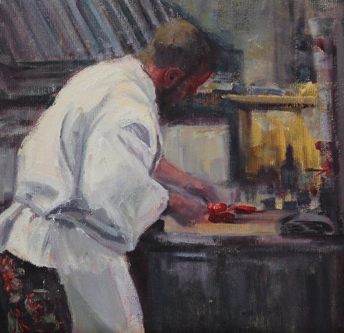 Jason at the Slicing Station, 12x12