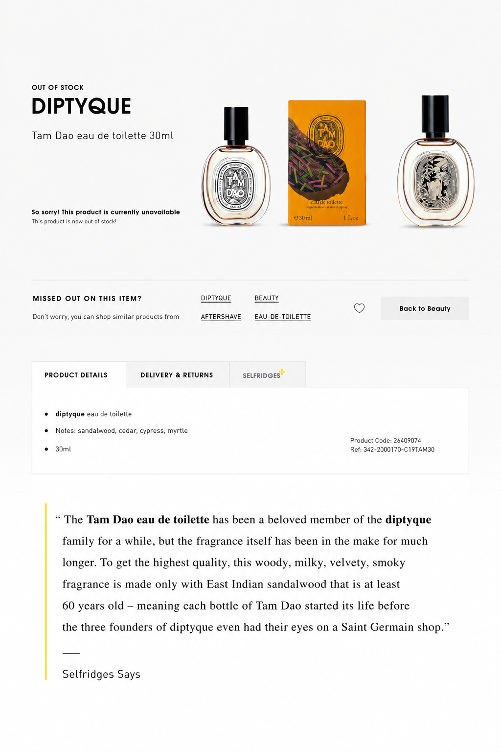 Selfridges product descriptions