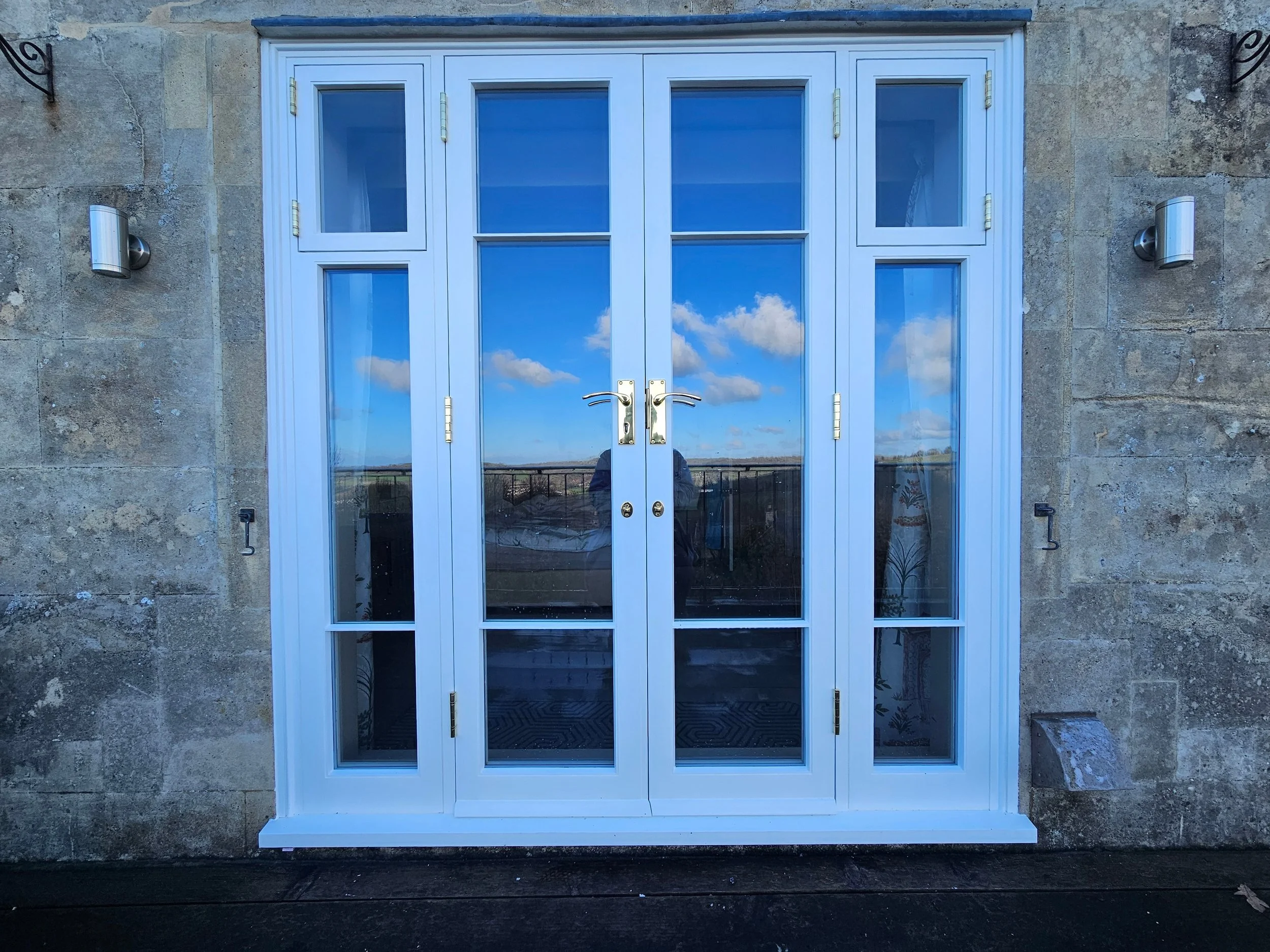 French door with sidelights and windows.