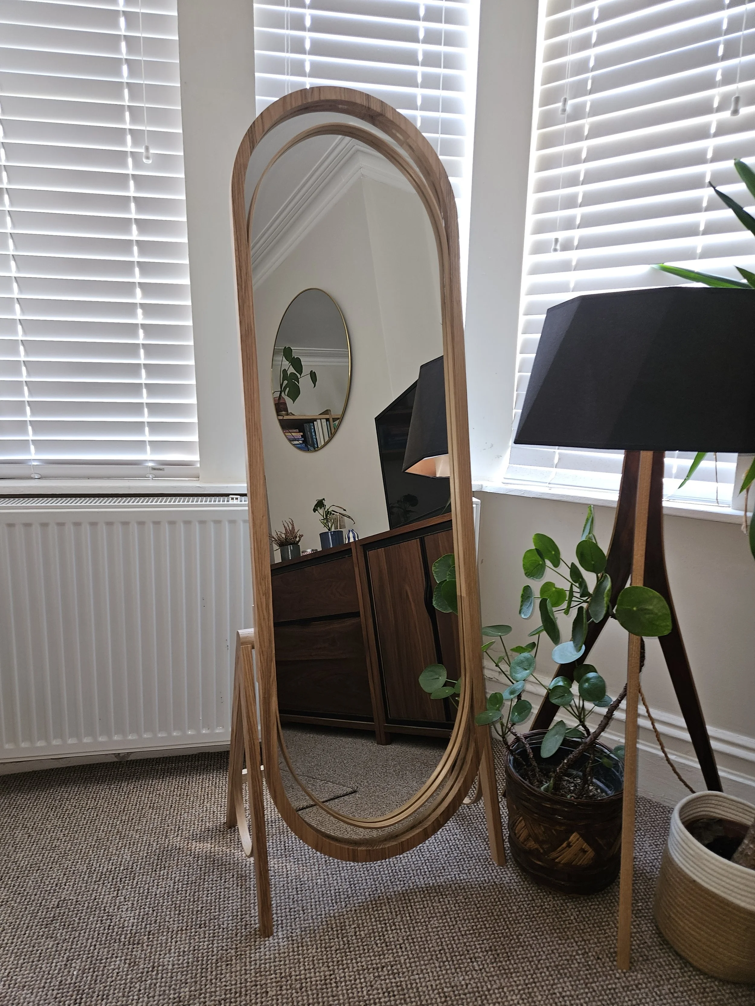 Full length tilting ash mirror.